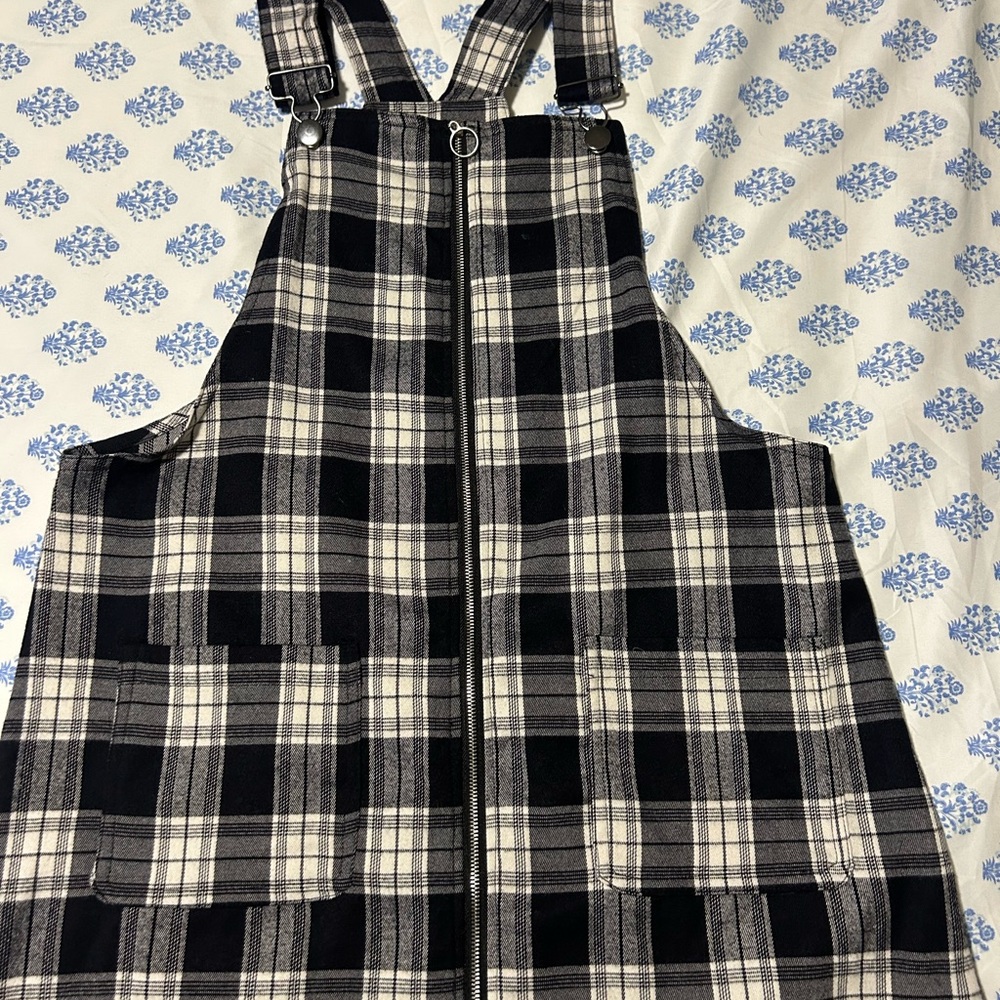 Francesca’s Plaid Overall Dress with Front Zipper